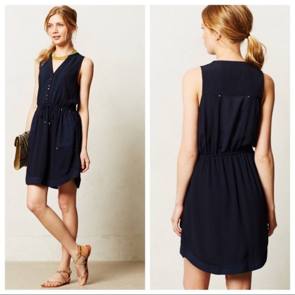 Maeve Pelona Sleeveless Shirtdress in Navy - Picture 1 of 5